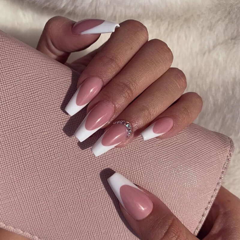 Pink and White Tip Nails | Pink Nails with White Tips